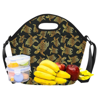 Gold Tribal Turtle Polynesian Themed Neoprene Lunch Bag (Model 1669)(Large)-JTAMIGO.COM