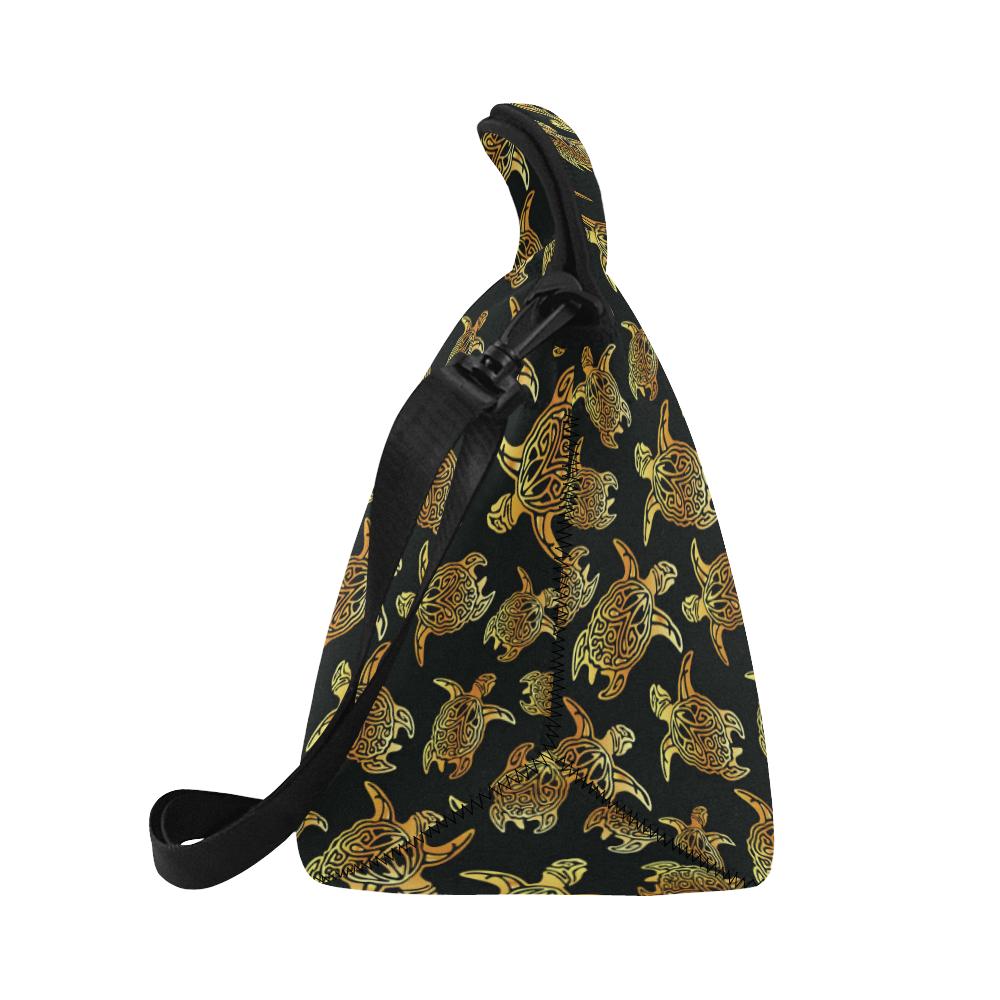 Gold Tribal Turtle Polynesian Themed Neoprene Lunch Bag (Model 1669)(Large)-JTAMIGO.COM