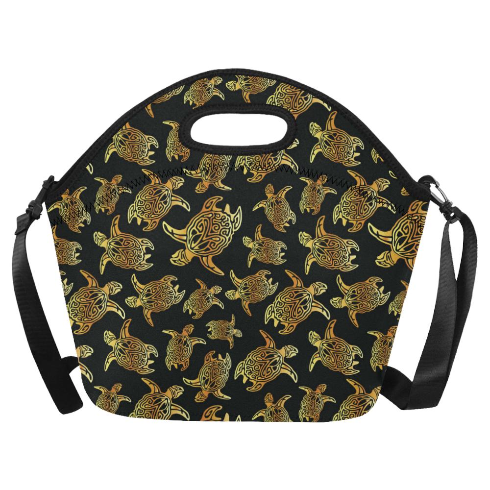 Gold Tribal Turtle Polynesian Themed Neoprene Lunch Bag (Model 1669)(Large)-JTAMIGO.COM