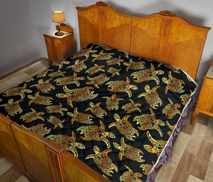 Gold Tribal Turtle Polynesian Themed Premium Quilt-JTAMIGO.COM