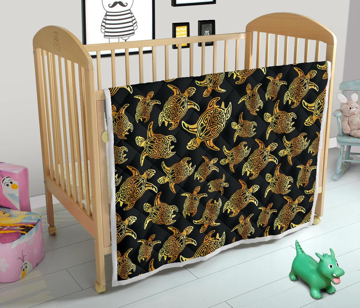 Gold Tribal Turtle Polynesian Themed Premium Quilt-JTAMIGO.COM