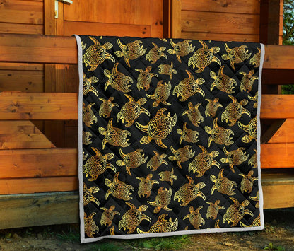 Gold Tribal Turtle Polynesian Themed Premium Quilt-JTAMIGO.COM