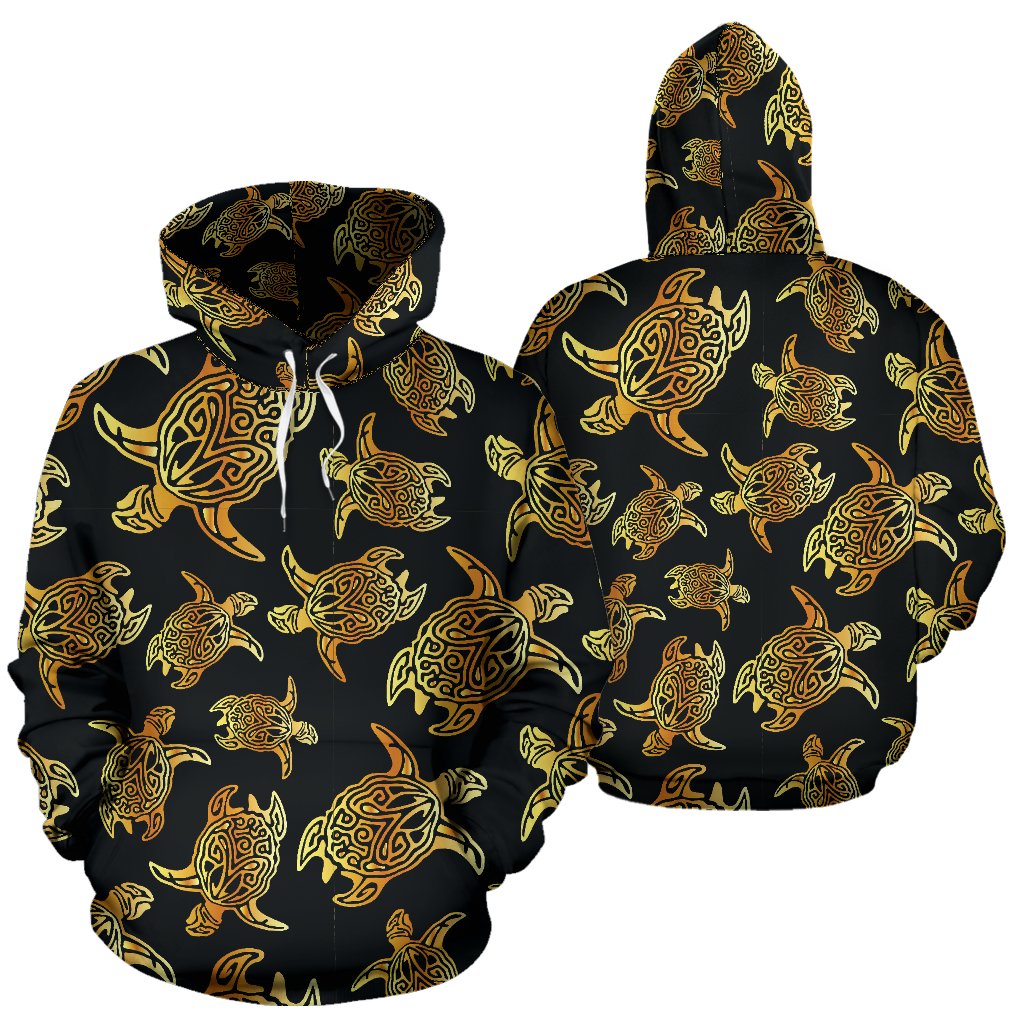 Gold Tribal Turtle Polynesian Themed Pullover Hoodie