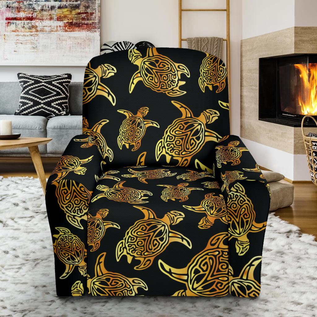 Gold Tribal Turtle Polynesian Themed Single Sofa Slipcover -JTAMIGO.COM