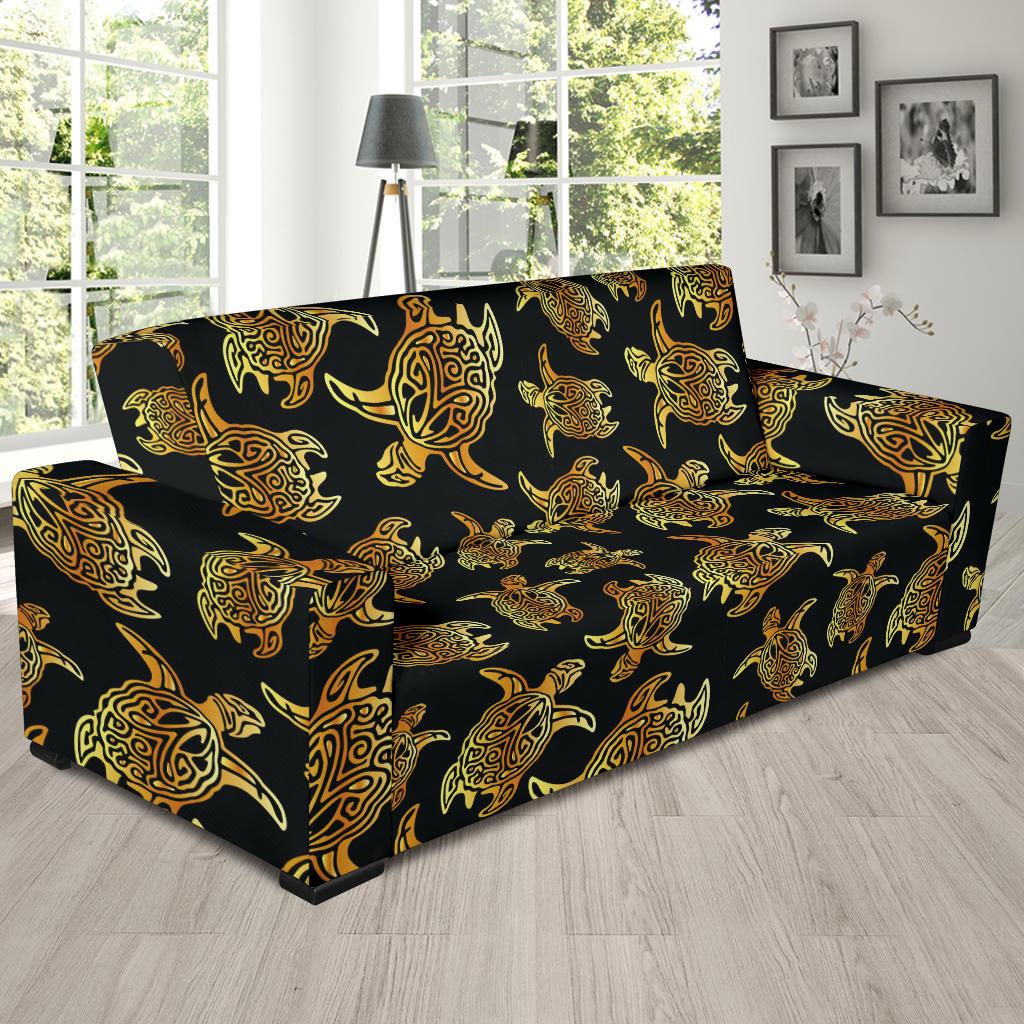 Gold Tribal Turtle Polynesian Themed Sofa Slipcover-JTAMIGO.COM