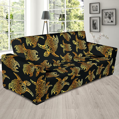 Gold Tribal Turtle Polynesian Themed Sofa Slipcover-JTAMIGO.COM