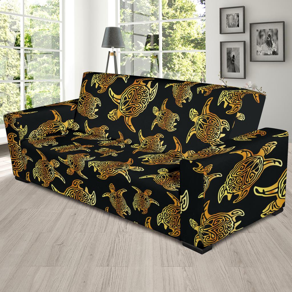 Gold Tribal Turtle Polynesian Themed Sofa Slipcover-JTAMIGO.COM