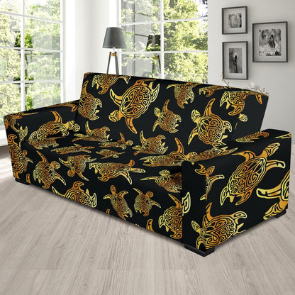 Gold Tribal Turtle Polynesian Themed Sofa Slipcover-JTAMIGO.COM