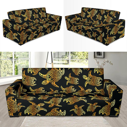 Gold Tribal Turtle Polynesian Themed Sofa Slipcover-JTAMIGO.COM