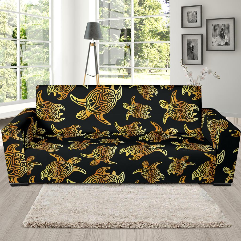 Gold Tribal Turtle Polynesian Themed Sofa Slipcover-JTAMIGO.COM
