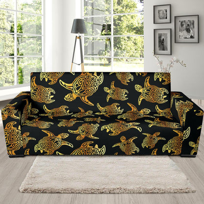 Gold Tribal Turtle Polynesian Themed Sofa Slipcover-JTAMIGO.COM
