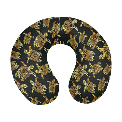 Gold Tribal Turtle Polynesian Themed U-Shaped Travel Neck Pillow-JTAMIGO.COM