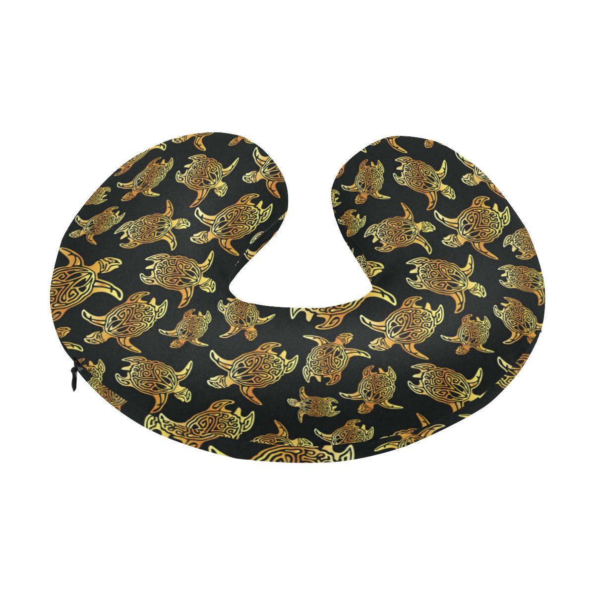 Gold Tribal Turtle Polynesian Themed U-Shaped Travel Neck Pillow-JTAMIGO.COM
