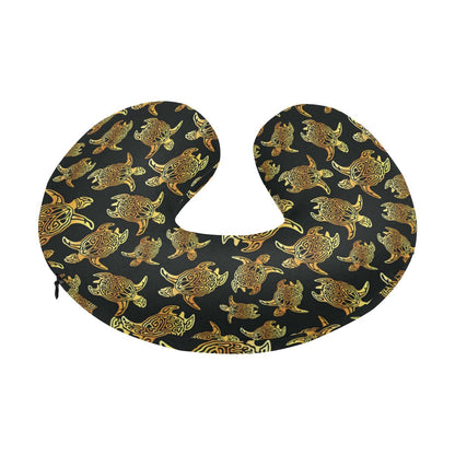 Gold Tribal Turtle Polynesian Themed U-Shaped Travel Neck Pillow-JTAMIGO.COM