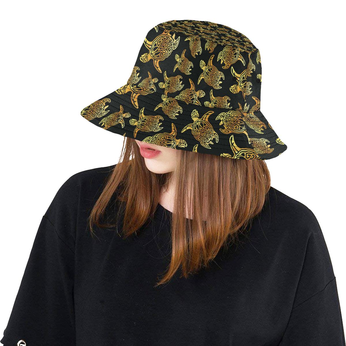 Gold Tribal Turtle Polynesian Themed Unisex Bucket Hat