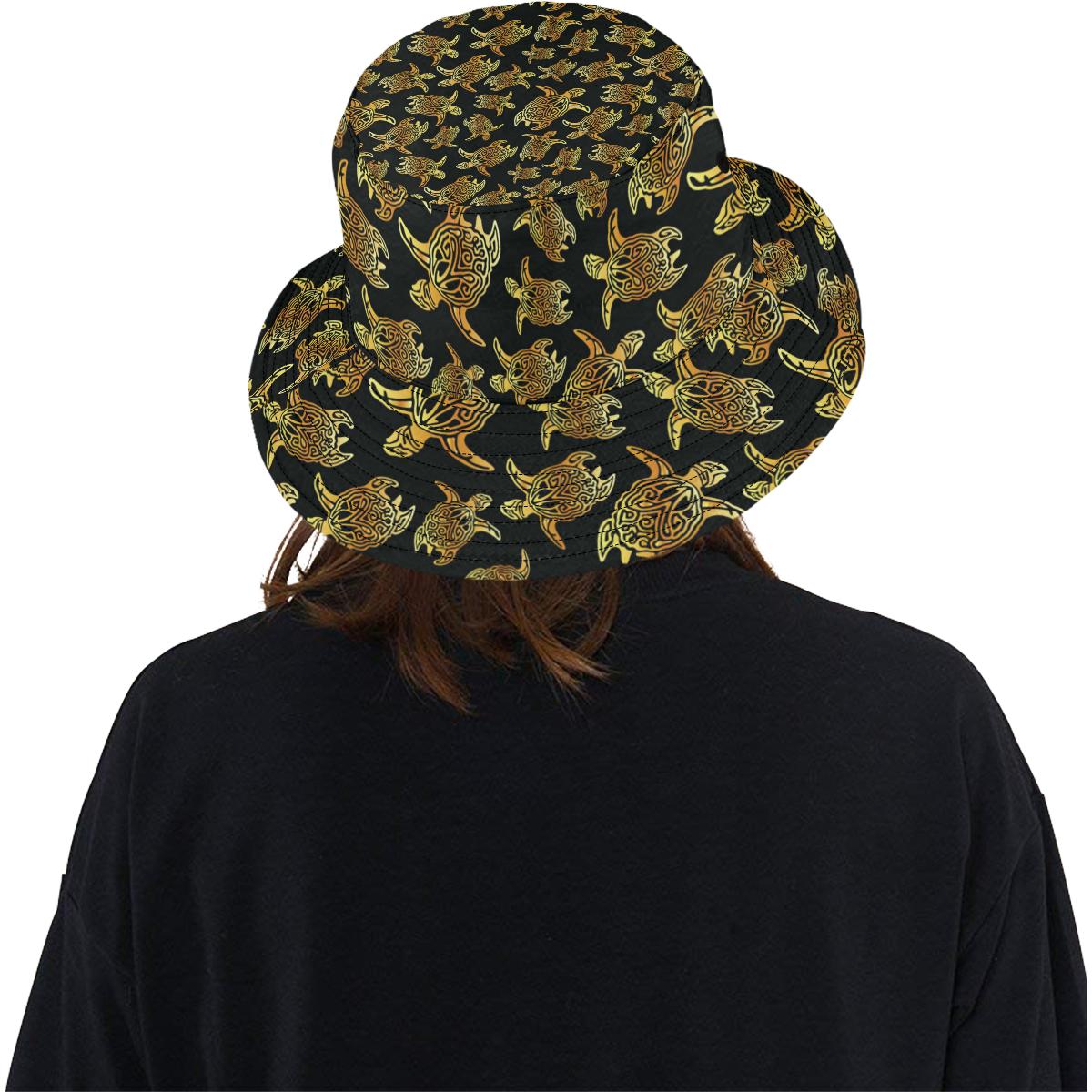 Gold Tribal Turtle Polynesian Themed Unisex Bucket Hat