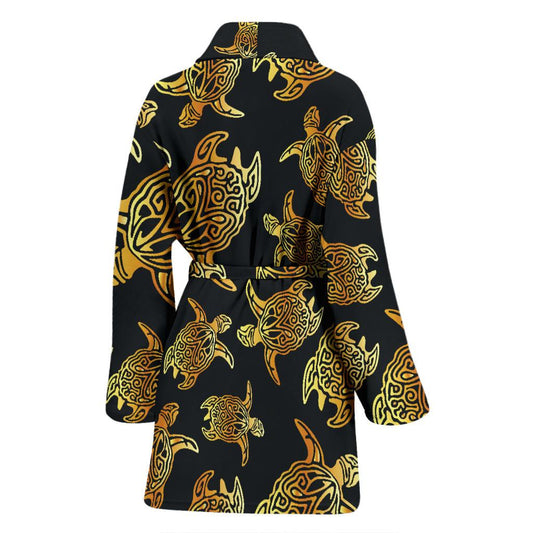 Gold Tribal Turtle Polynesian Themed Women Bath Robe-JTAMIGO.COM