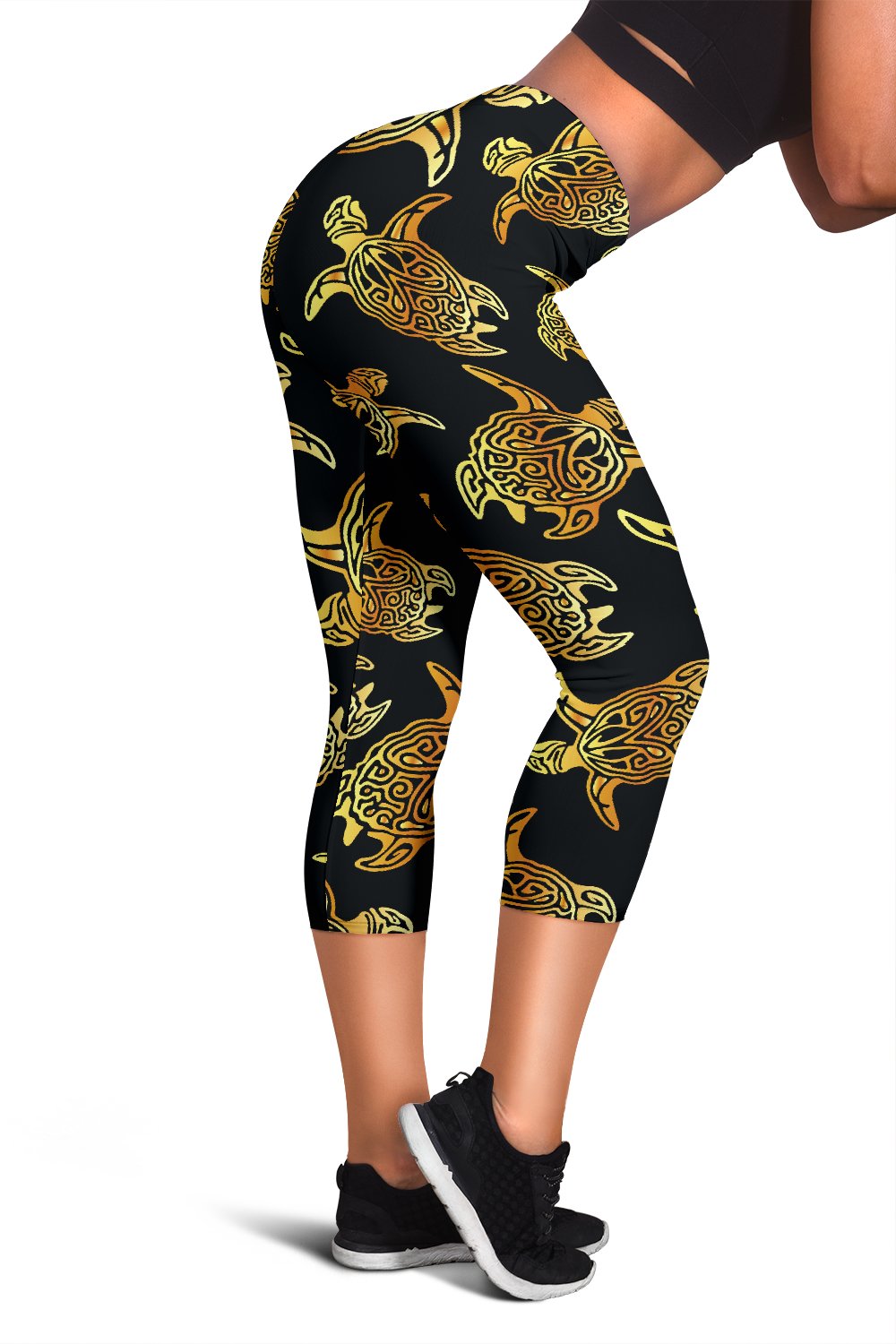 Gold Tribal Turtle Polynesian Themed Women Capris