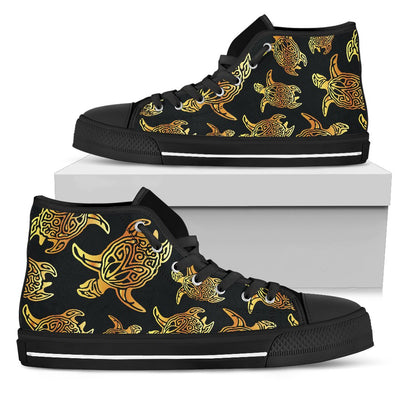 Gold Tribal Turtle Polynesian Themed Women High Top Shoes