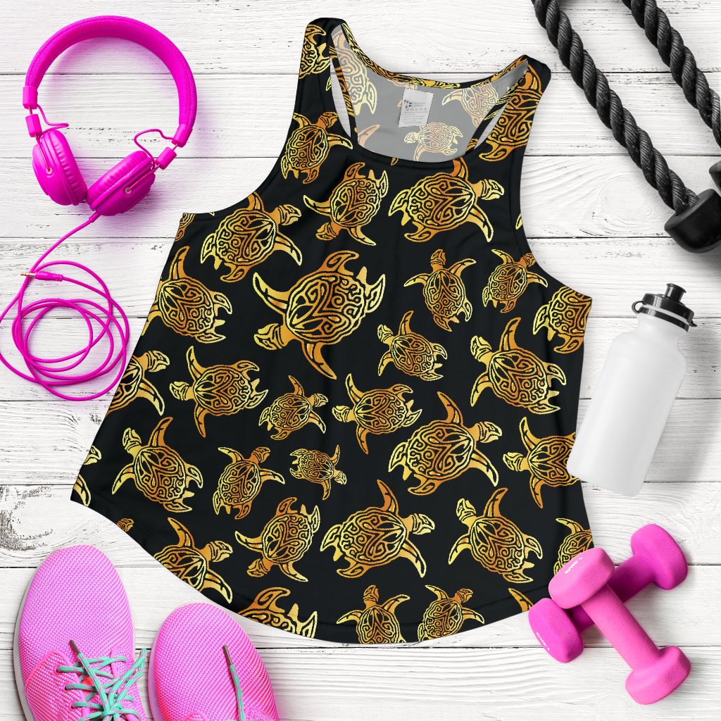 Gold Tribal Turtle Polynesian Themed Women Racerback Tank Top