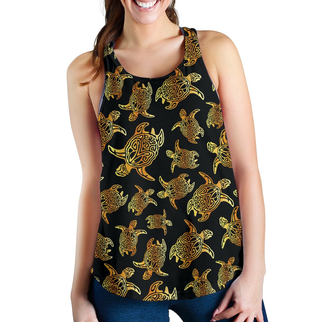 Gold Tribal Turtle Polynesian Themed Women Racerback Tank Top