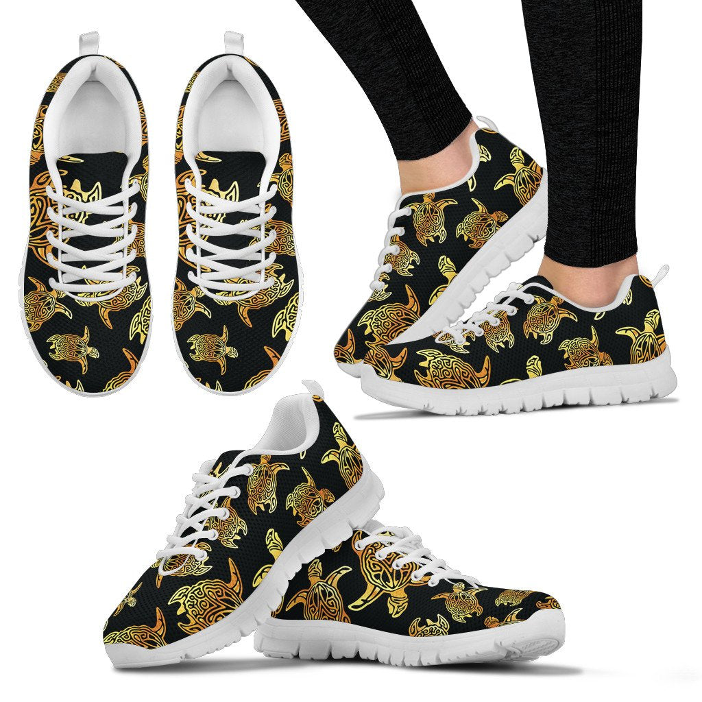 Gold Tribal Turtle Polynesian Themed Women Sneakers Shoes