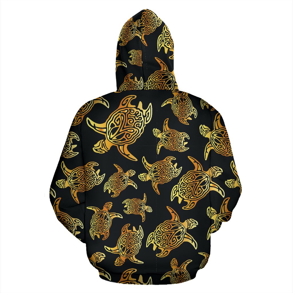 Gold Tribal Turtle Polynesian Themed Zip Up Hoodie