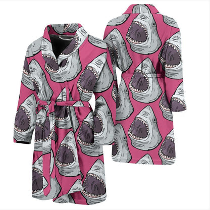 Great White Shark Pattern Print Design 01 Men Bathrobe-JORJUNE.COM