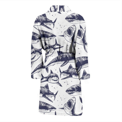 Great White Shark Pattern Print Design 02 Men Bathrobe-JORJUNE.COM