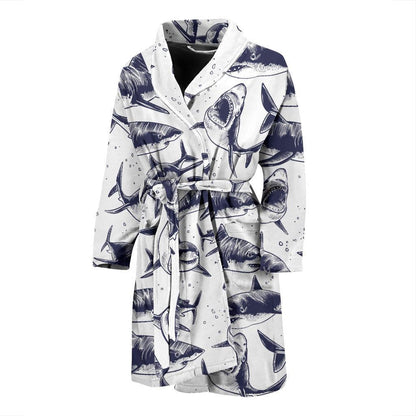 Great White Shark Pattern Print Design 02 Men Bathrobe-JORJUNE.COM