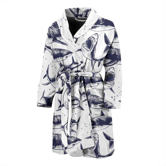 Great White Shark Pattern Print Design 02 Men Bathrobe-JORJUNE.COM