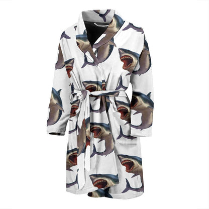 Great White Shark Pattern Print Design 03 Men Bathrobe-JORJUNE.COM