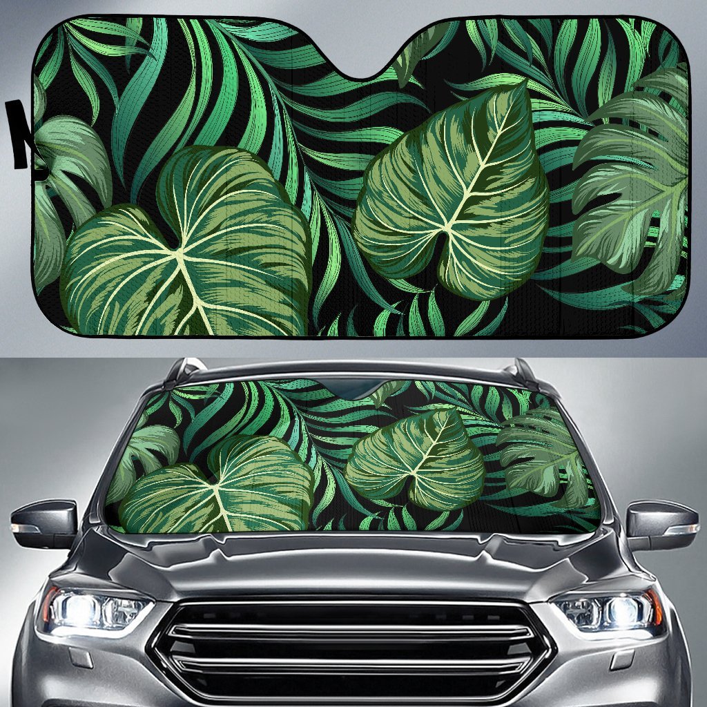 Green Fresh Tropical Palm Leaves Car Sun Shade For Windshield
