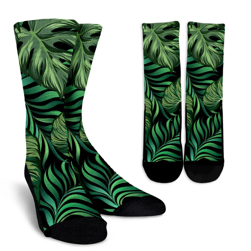 Green Fresh Tropical Palm Leaves Crew Socks