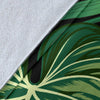 Green Fresh Tropical Palm Leaves Fleece Blanket