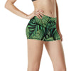 Green Fresh Tropical Palm Leaves High Waisted Spandex Shorts-JTAMIGO.COM