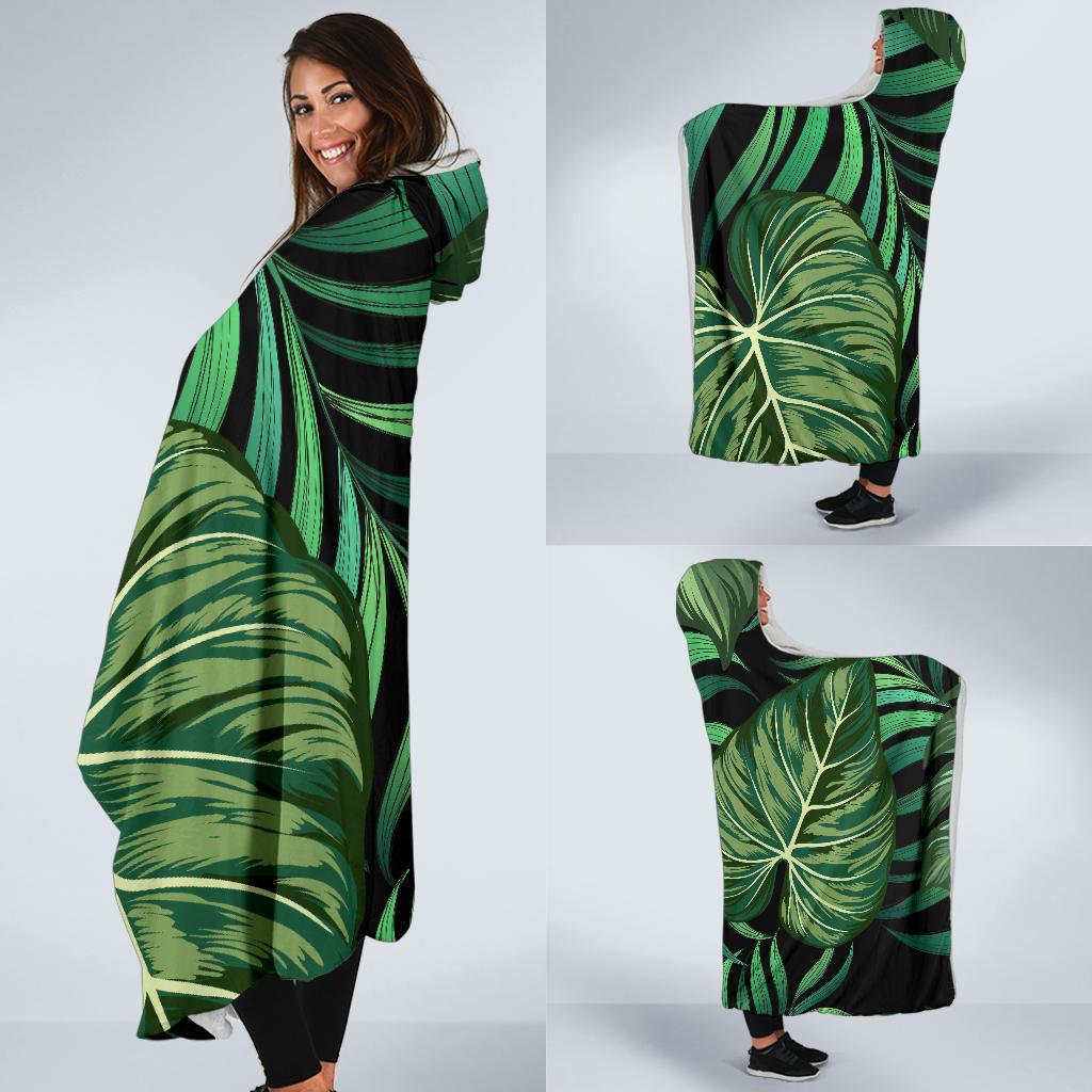 Green Fresh Tropical Palm Leaves Hooded Blanket-JTAMIGO.COM