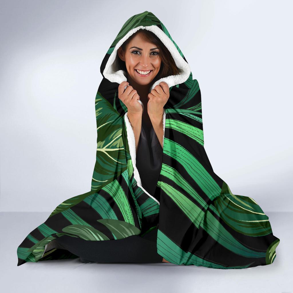 Green Fresh Tropical Palm Leaves Hooded Blanket-JTAMIGO.COM