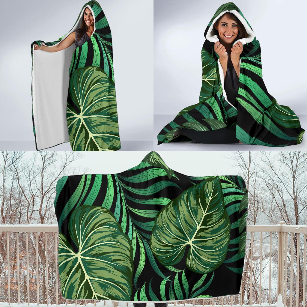 Green Fresh Tropical Palm Leaves Hooded Blanket-JTAMIGO.COM