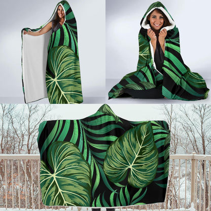 Green Fresh Tropical Palm Leaves Hooded Blanket-JTAMIGO.COM