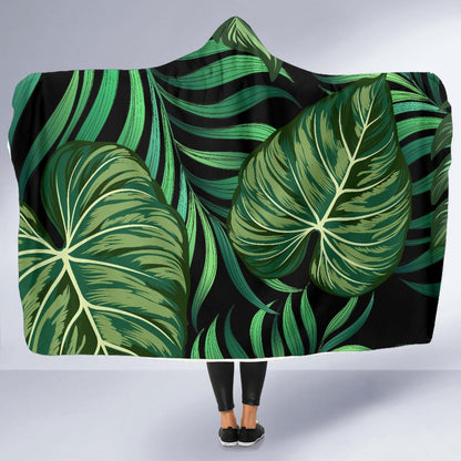 Green Fresh Tropical Palm Leaves Hooded Blanket-JTAMIGO.COM
