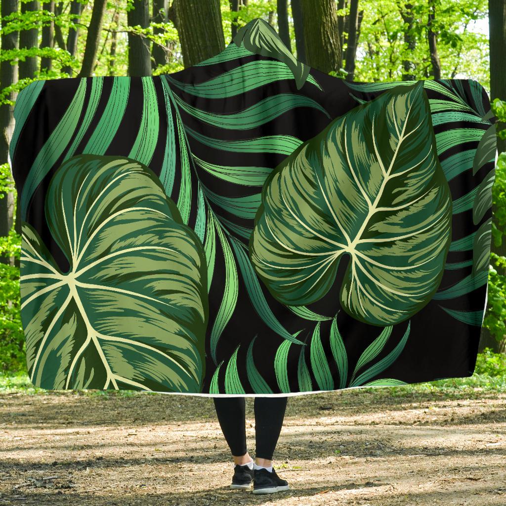 Green Fresh Tropical Palm Leaves Hooded Blanket-JTAMIGO.COM
