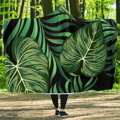 Green Fresh Tropical Palm Leaves Hooded Blanket-JTAMIGO.COM