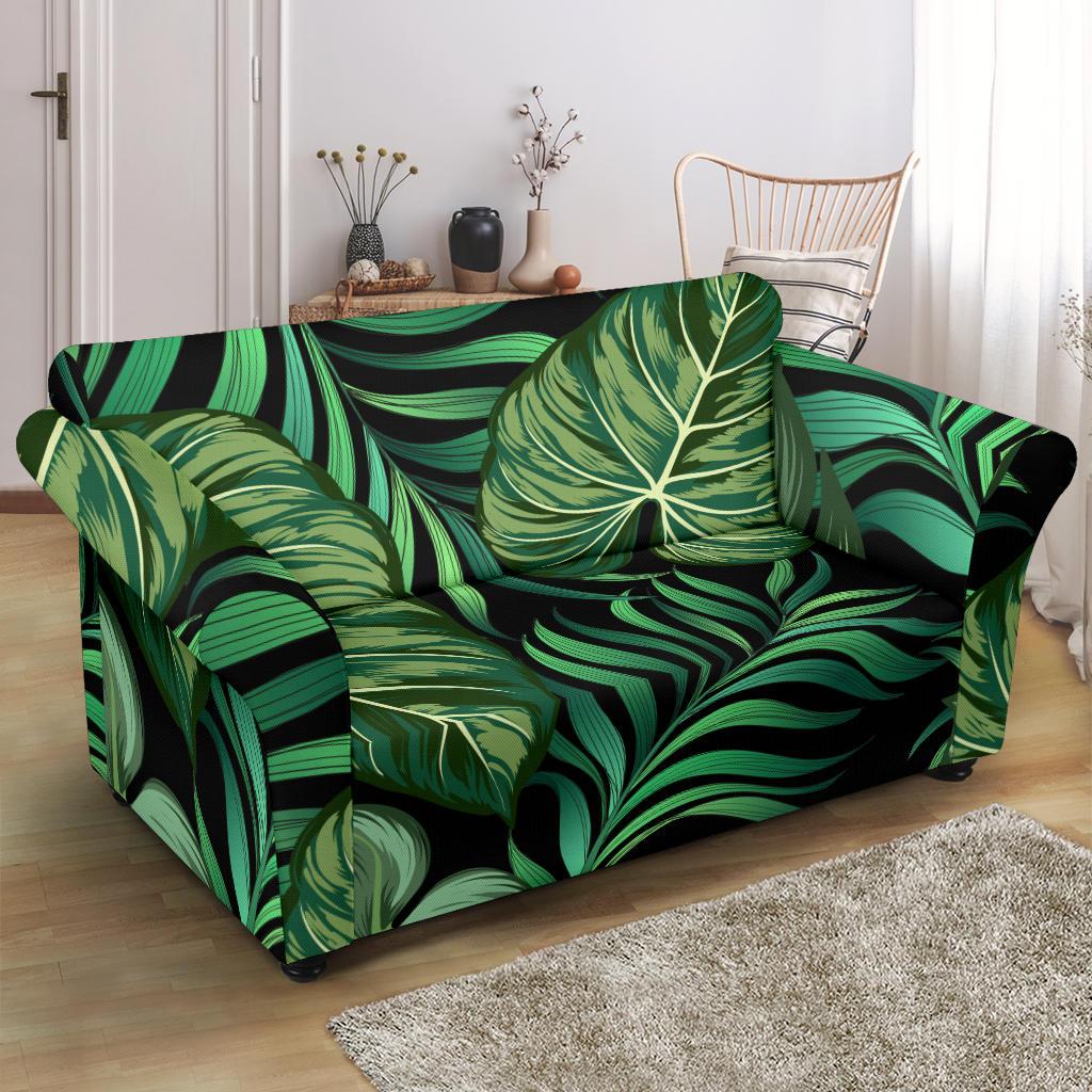 Green Fresh Tropical Palm Leaves Loveseat Slipcover-JTAMIGO.COM