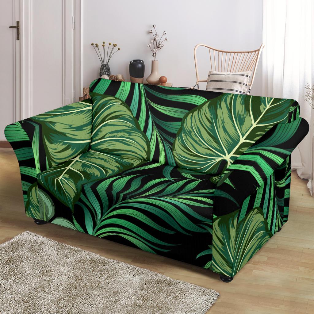 Green Fresh Tropical Palm Leaves Loveseat Slipcover-JTAMIGO.COM