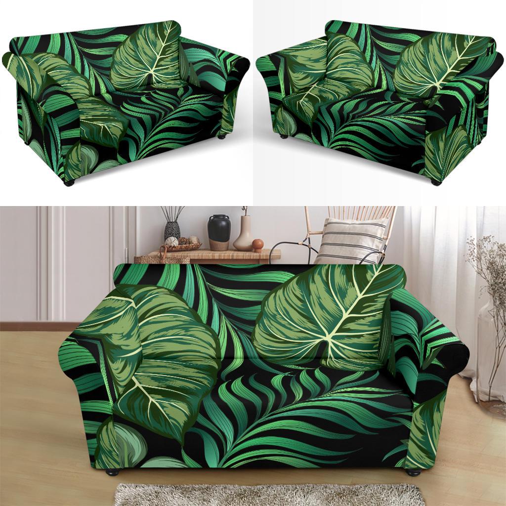 Green Fresh Tropical Palm Leaves Loveseat Slipcover-JTAMIGO.COM