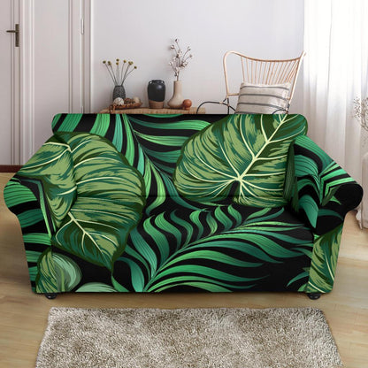 Green Fresh Tropical Palm Leaves Loveseat Slipcover-JTAMIGO.COM