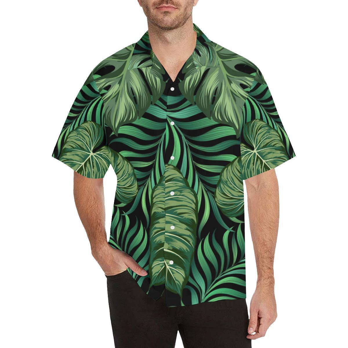 Green Fresh Tropical Palm Leaves Men Aloha Hawaiian Shirt