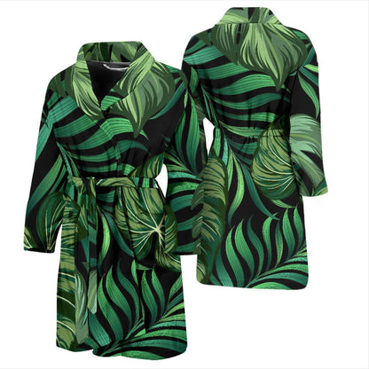 Green Fresh Tropical Palm Leaves Men Bath Robe-JTAMIGO.COM
