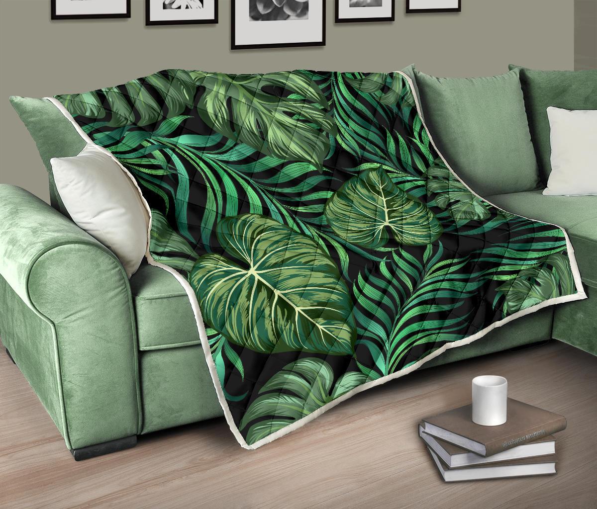 Green Fresh Tropical Palm Leaves Premium Quilt-JTAMIGO.COM